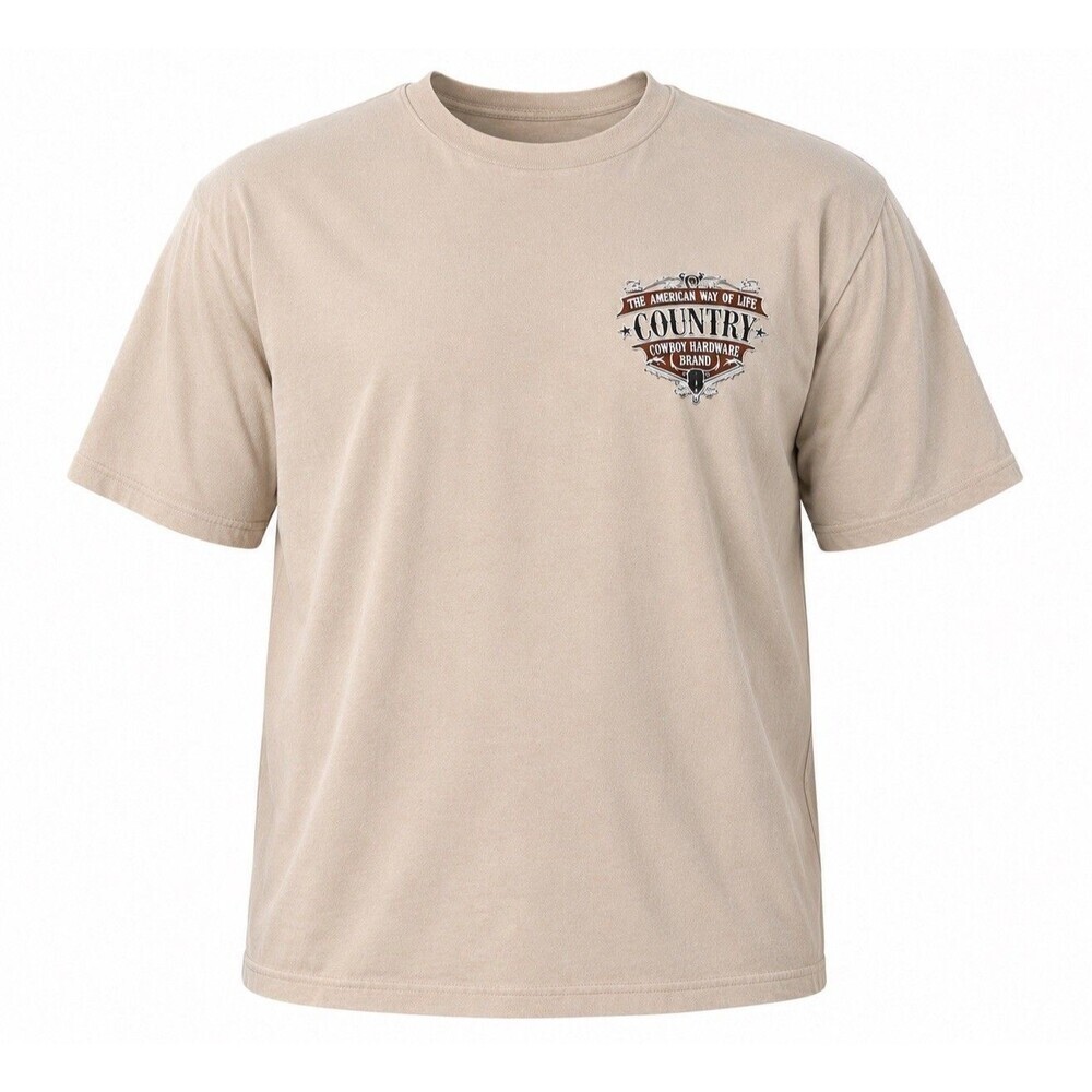 Cowboy Hardware Country T Shirt Men’s XL Beige Western Graphic Short Sleeve USA